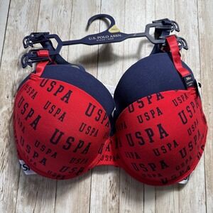 U.S. Polo Assn. Women's 2 Pieces Padded Bras Gentle Fit Size 38D Blue Red
